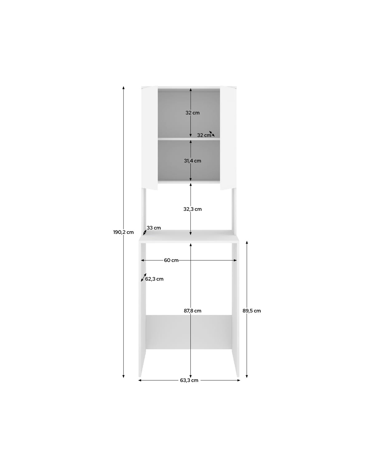 DEKIT - Mueble para Lavadora con ALTILLO 190x63,3x62cm - Blanco