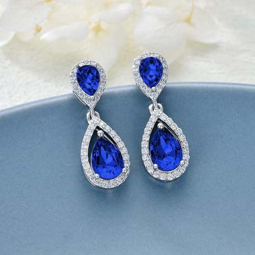 Sterling Silver Birthstone Dangle Earring Studs for Women s925 Silver Month Stone Teardrop Dangling Earrings with Moissanite Accents for Her Mom Ladies Valentines Day Mothers Day Christmas2