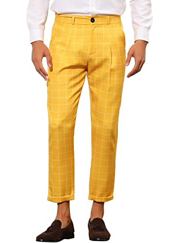 Lars Amadeus Plaid Dress Pants for Men's Slim Fit Ankle Length Tapered Checked Cropped Trousers