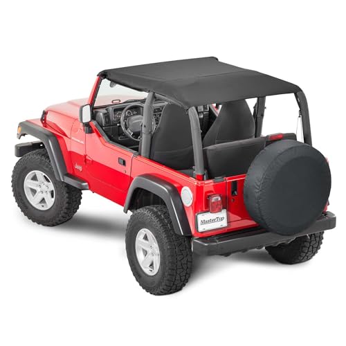 MasterTop Bimini Summer Soft Top, Black MasterTwill - Fits Jeep Wrangler TJ 1997-2006 - Open Air Fabric Top Cover for Sun and Light Rain Protection