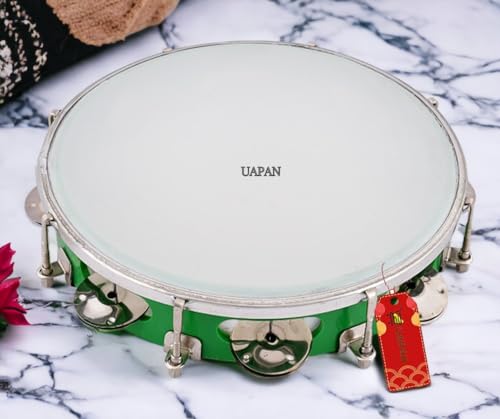 Image of UAPAN Dafli Musical Instrument Dafli /Tambourine 10 inch Hand Percussion Musical Instrument (Green tambourine)