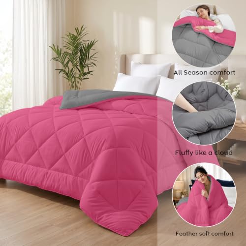 Image of AYKA Reversible Comforter 220 GSM Microfiber Reversible AC Comforter /Blanket for Winter /Quilt /Duvets for King Size Double Bed Comforter (90 * 100, Pink & Grey)| TC - 220