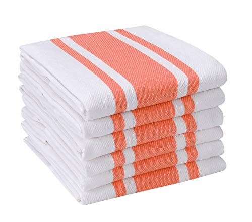 Heavy Duty Oversized Kitchen Towels & Dishcloth (Set Of 6 Orange 18X28) Highly Absorbent, Professional Grade Cotton Tea Towels For Everyday Cooking And Baking- Modern Clean Striped Pattern #TOP24