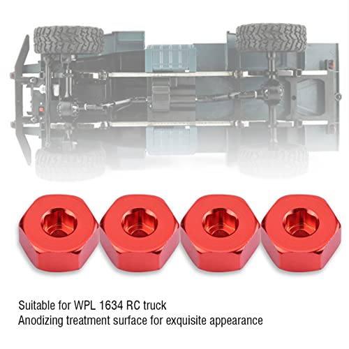 RC Auto Hex Hub Adapter, 4 Stück Aluminiumlegierung 6mm bis 12mm Rad Hex Hub Adapter für WPL 1634 RC Truck RC Ersatzteil Zubehör(Rot)