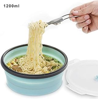 Colorcoral Camping Bowl with Lid Collapsible Silicone Bowl and Foldable Stainless Steel Fork