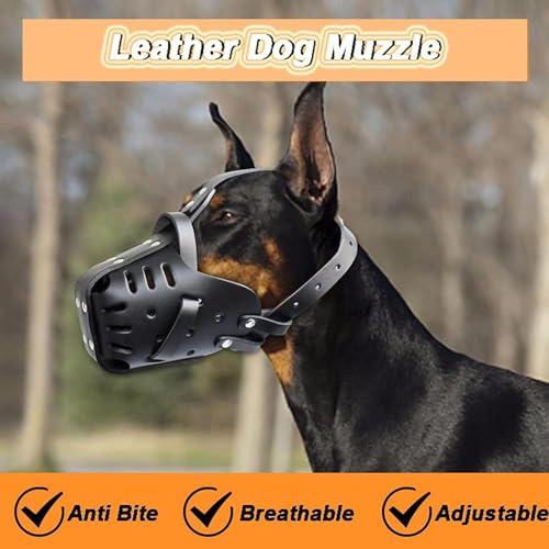 Bozal de perro para prevención de mordeduras, protector bucal de cuero ajustable para aseo y control de masticación