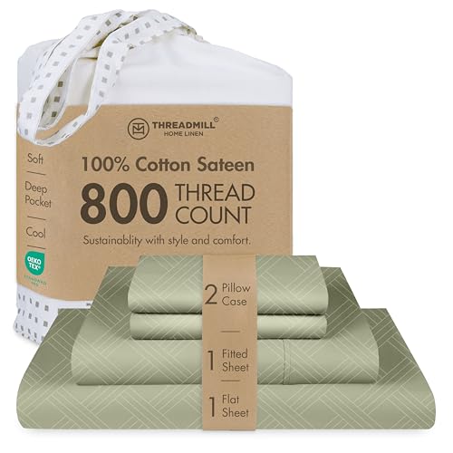 Threadmill 800 Thread Count Cotton Cal King Sheet Set, Jacquard, Sage Green