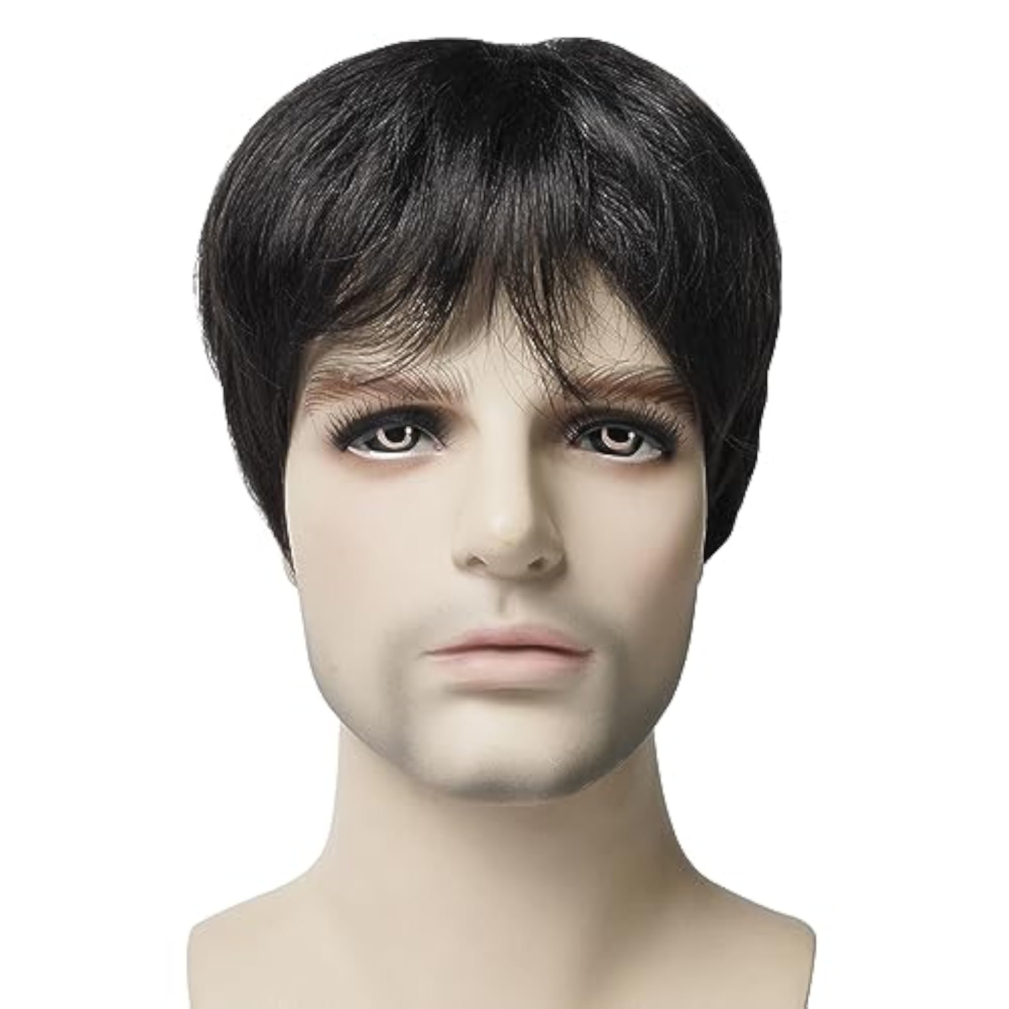 Men's Short Straight Black Wig, Layered Style