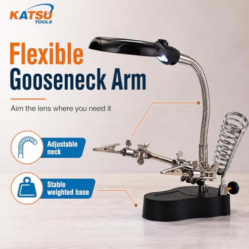Miniatura 9 de Katsu Lupa Para Soldar Con Lámpara Led Manos Amigas Con Clips Lupa 3.5x 12x Dispositivos De Sujeción Para Soldar Con Pinzas De Cocodrilo Para Trabajos De Reparación De Ensamblaje 990747