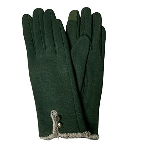 Women Warm Touch Screen Fleece Thick Comfy Soft Fur Lined Thermal Winter Gloves (Green)