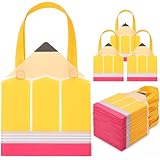 Xuniea 36pcs 7.9x 8.5inch Pencil Shaped Non Woven Gift Handbags Back to School Party Favor Bags First Day of School Goody Candy Handbags Reusable Teacher Gift Handle Candy Bags Bulk Party Supplies