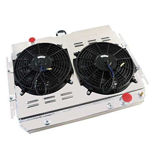 CoolingSky 3 Row Aluminum Radiator +Fan Shroud Combo &Thermostat Relay Kit for 1963-1968 Bel Air, Impala Chevelle Biscayne, Multiple Chevrolet Models
