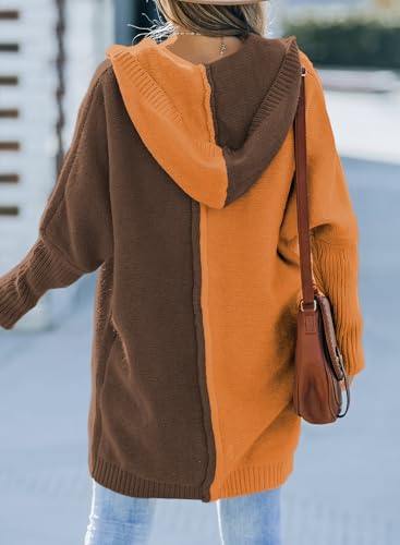 Image of Astylish Women 2026 Fall Clothes Outfits Hooded Knit Cardigan Sweaters | Open Front, Long Sleeve, Color Block, Fashion Clothing, Outwear Coats