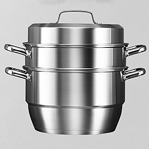 GLJTUO Olla Vaporera De Acero Inoxidable con Fondo Roscado Compuesto De 3 Capas, Ideal para Cocinar Cangrejo Al Vapor Y Sopa De Pollo.,30cm