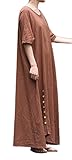 Soojun Women's Pure Cotton V Collar Maxi Dresses with Bawting Sleeve, Coffee