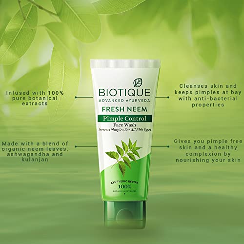 Image of Biotique Fresh Neem Pimple Control Face Wash| Ayurvedic and Organically Pure| Prevents Pimples |100% Botanical Extracts| Suitable for All Skin Types | 150mL