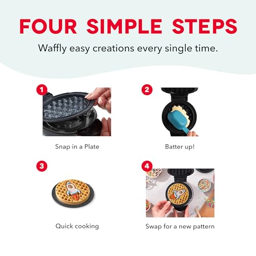 Image of Dash MultiMaker Mini System Removable Plate Set - Ceramic, Nonstick Replacement Plates for Fun-Shaped Waffle Breakfast - Waffle Maker Not Included - 4-Inch - Two-Pack - Rocketship & Star