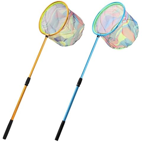 Kids Fishing Net, 2 Pack Extendable Beach Nets with Aluminum Pole Handle, Telescopic Butterfly Net for Kids, Fish Net Crab Net Fishing Gear for Boy Girl Children Cover