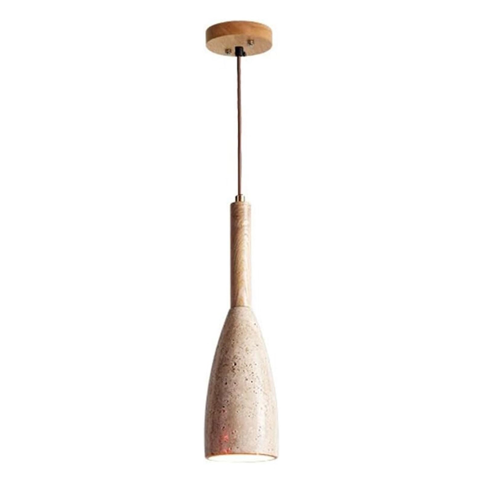 FEITENGDA Japanese Small Travertine Pendant Light Minimalist Wood Cup Accent Hanging Lamp Adjustable Height Hanging Ceiling Light for Dining Room Bedroom Kitchen Island(Beige+Wood)