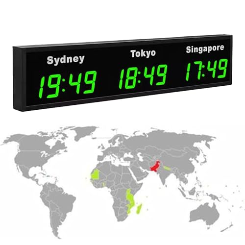 Reloj mundial digital LED para 3/4/5 zonas horarias, montado en la pared, ideal para hoteles y corporaciones multinacionales