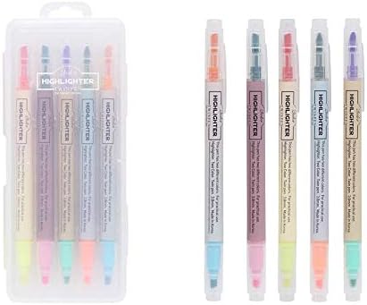 10 Colors Twin Pen Set - Dual Colors 5 Pen Set in Case (10 Colors Highlighter Set)