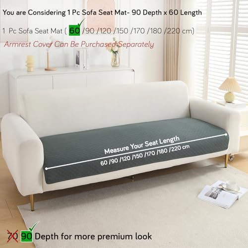 Image of HOKIPO Polyester Quilted Sofa Cover Mats For 1 /2 /3 Seater Sofa And L Shape. Make Your Own Sofa Cover Set, Mat Length 90(D) X 60(L) Cm, Grey (In-716-Gry)