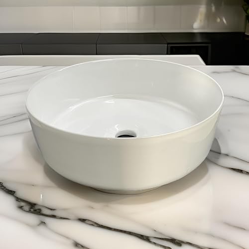 Image of SEA SHORE White Imported Ceramic Table Top Wash Basin, Slim Rim Vessel Sink for Bathroom & Living Room