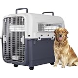 Oteymart犬 クレート 犬 大型犬 ペットキャリー 中型犬 小型犬 猫 キャリーケース ハードクレート ペットクレート キャリーバッグ 多頭飼い 動物用 耐荷重21KG 車 新幹線 飛行機対応 取っ手付き 持ち運びやすい プラスチック製 頑丈耐用 組立簡単 ハードキャリー (XXL外寸:89.5xW59.5xH72.8cm キャスター付き)