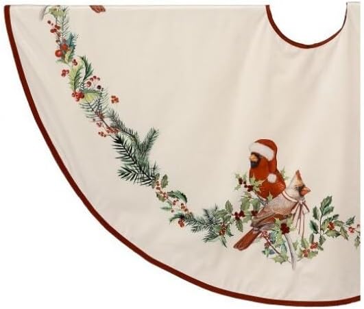 Regency International Cardinal Embroidered Holly Wreath Tree Skirt, 54-Inch, Red White Green