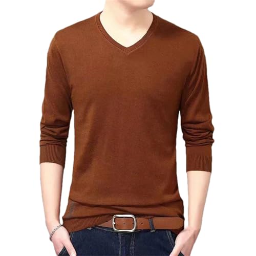 Men Knitted Sweaters Solid Color V Neck Casual Long Sleeve Business Knit Pullovers