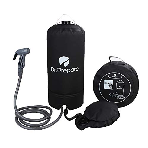 DR.PREPARE Camping Shower, Portable Outdoor Camping Shower Camp Shower, 4 Gallons Solar Shower with Pressure Foot Pump & Shower Nozzle, Portable Shower for Camping Beach Swim Travel Hiking - Black