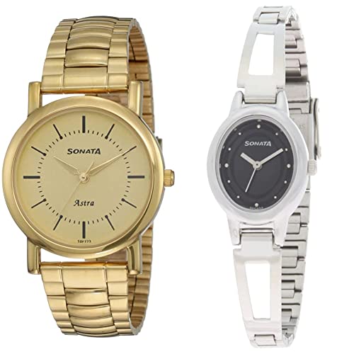 Sonata Stainless Steel Unisex Analog Couple's Watch (77049Ym01C+N...
