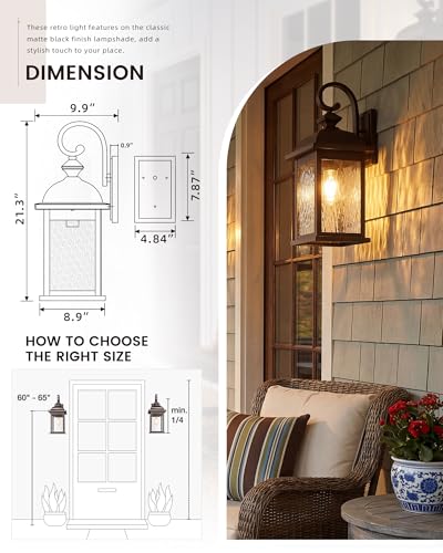 Image of FEMILA 21 inch Outdoor Wall Light Fixtures, Rust-Proof Waterproof Outdoor Wall Lamp, Ideal for Porch, Patio, Entryway, Garage, with Water Ripple Glass, 4FD54B2 ORB-WP