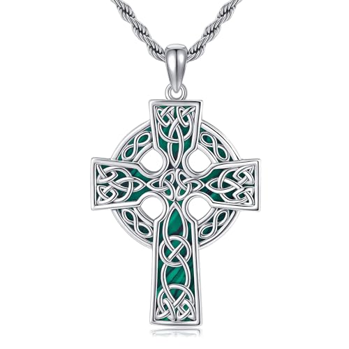 Collier croix celtique homme en argent S925 et malachite véritable