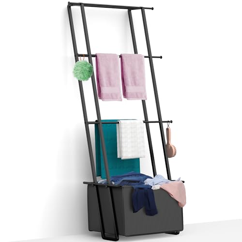 CANYAVE Blanket Ladder Towel Rack with Basket, Wall Leaning Ladder
