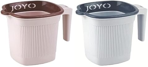 HJA 1500ml Square Bathroom Mug, Water Jug, Lined Design, Durable Plastic, Ideal for Home Use, Grey and Brown Pack of (2)