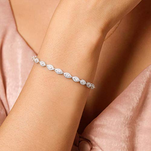 Fancime White Gold Plated 925 Sterling Silver Marquise Cut Cubic Zirconia Cz Wedding Bridal Prom Tennis Bracelet For Women Girls, 20Cm #TOP3