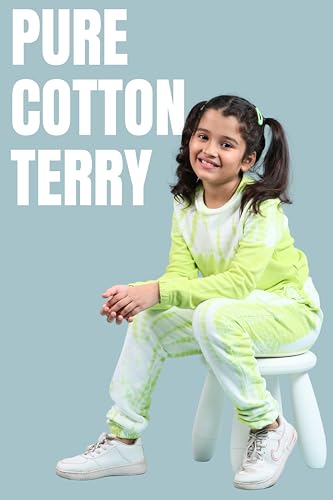 Image of Tweeny Mini Girls Kids Pure Cotton Terry Joggers Set | Tie Dye Co ord Set Winter Combo Outfit with Full Sleeves Sweatshirt and Pants | Relaxed and Comfortable Fittings