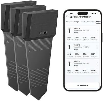 Moen Smart Wireless Soil Sensor, Automatic Moisture Meter Measurement for Lawn, Plant Water Meter for Exterior Enclosures, WISNS002G1USA (Pack of 3)