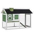 PawHut Rabbit Hutch and Run Guinea Pig Hutch Wooden Bunny Cage for Outdoor Indoor with Pull Out Tray Run Asphalt Roof Green 120 x 60 x 79 cm