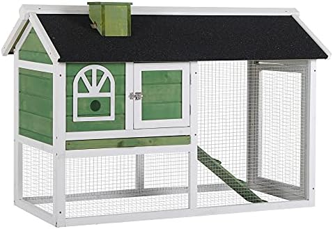 PawHut Conejera de Madera 120x60x79 cm Jaula para Conejos Grande con Techo Asfáltico Bandeja Extraíble Escalera y Chimenea para Exterior Verde