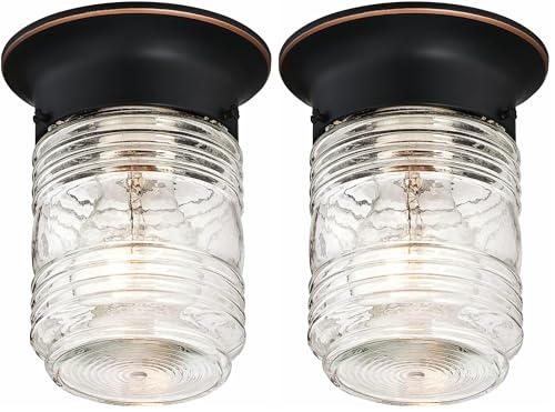 Image of Design House 587238 Jelly Jar 1-Light Indoor /Outdoor Flush Mount Ceiling Light, Oil Rubbed Bronze (Pack of 2)