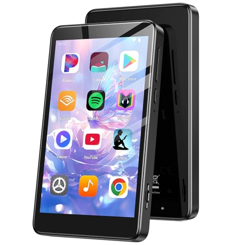 AGPTEK 96GB Reproductor MP3 Spotify con Bluetooth y WiFi, Android 14 MP4 Reproductor de 4'', Reproductor de Música MP4，MP3 Player con Spotify, Audible, App Store, Amazon Music, hasta 1 TB, Negro