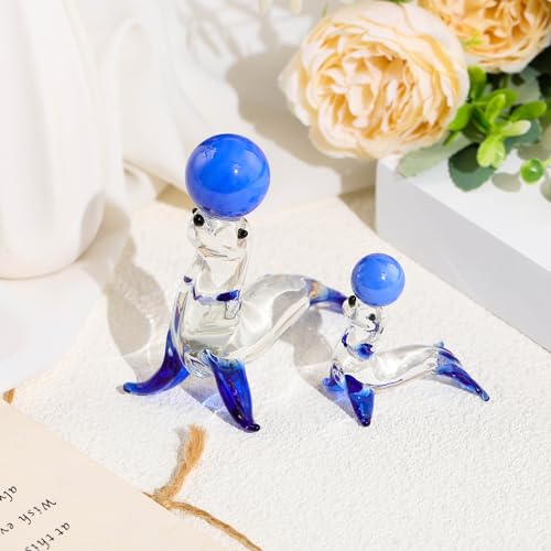 Glas-Paar Seelöwen-Figuren, Mutter und Baby, schöne Tiere, Geschenke für Frauen, handgefertigte Heimdekoration, Ornamente für Wohnzimmer, Briefbeschwerer, Geburtstagsgeschenke für Kinder