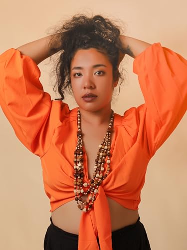 MINACHI Vintage Retro Wooden Beaded Multi Layered Long Necklace, Irregular Unique Shape Beads, Monochrome Style Women's Jewelry, Holiday Accessories4