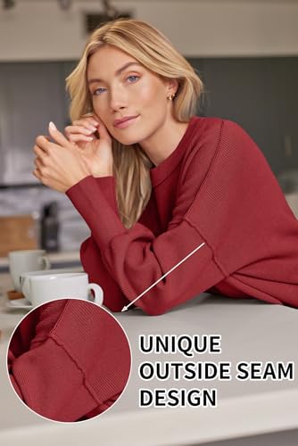 Image of LILLUSORY Women's Oversized Batwing Sweaters 2026 Fall Outfits Trendy Crewneck Knit Side Slit Fashion Pullover Tops