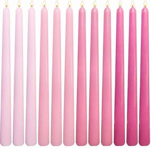 Sihuida Gradient Hot-Pink Taper Candles for Wedding Valentines Day