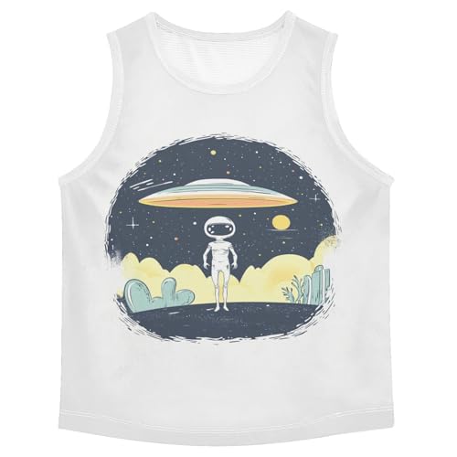 Boys Tank Top Shirts Cartoon Alien and UFO Sleeveless T-Shirts Crew Neck for Kids Clothing Children