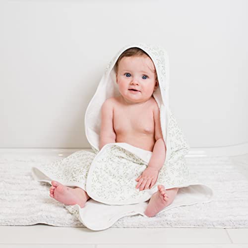 Image of lulujo Hooded Towel Soft Absorbent Cotton Dual Layered Baby Bath Towel with Hood| 40in x 40in| Greenery