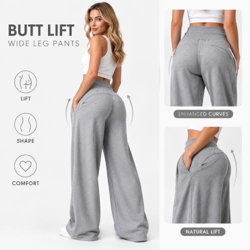 Womens Wide Leg Sweatpants Butt Lifting High Waist Sweat Pants with Pockets - image 3